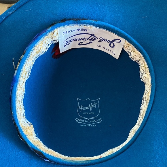 VTG Rare Jack McConnell Feather Hat. 100% Wool. Blue/Black Multi Feathers - Picture 13 of 16